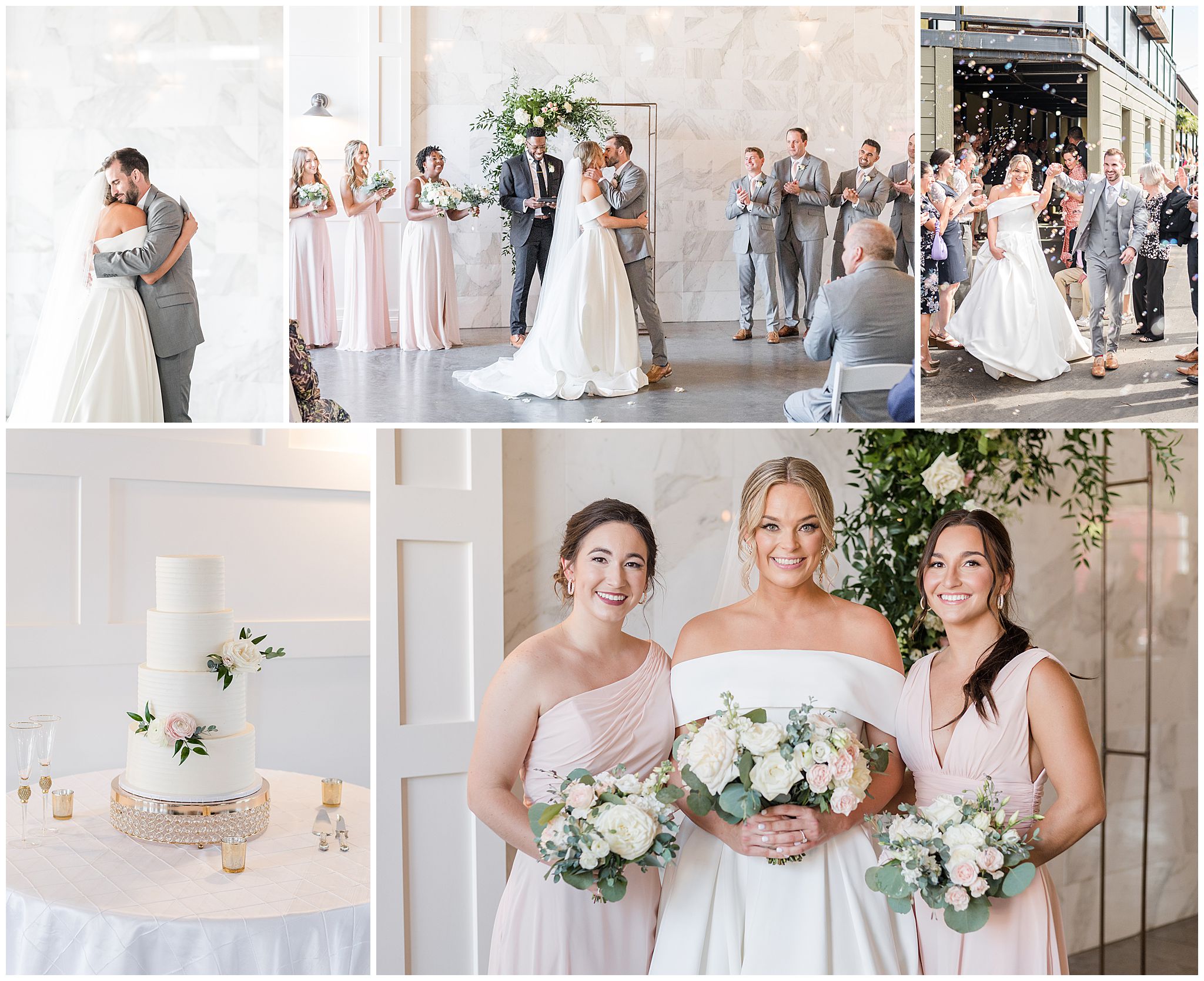 A clean, classic look at 28 Event space for a Kansas City wedding with marble walls and open space. 