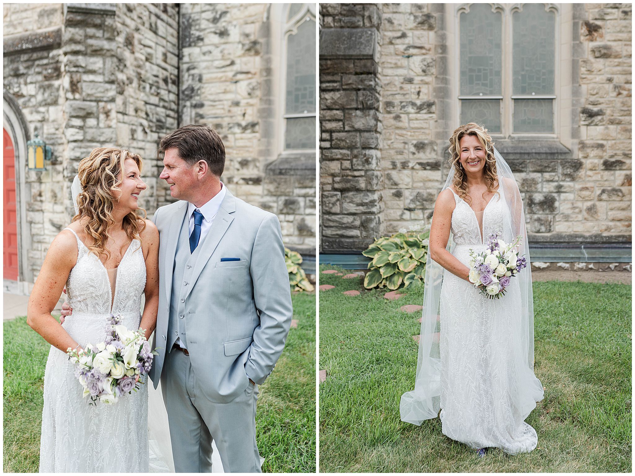 Bride and groom portraits held outside COR in Brookside church.