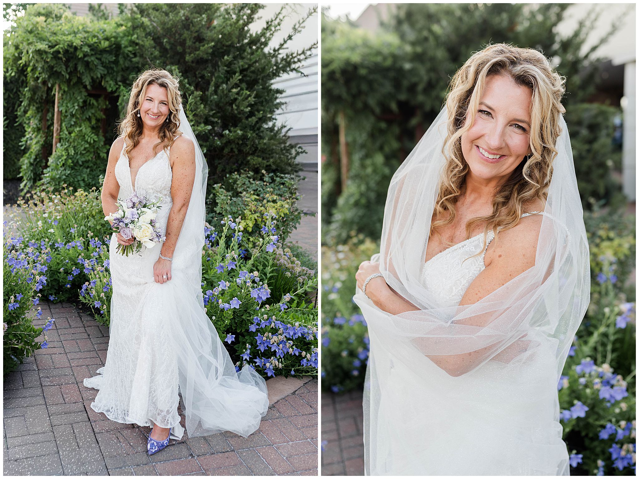 A bride with her veil wrapped around her on her wedding day in Overland Park Kansas.