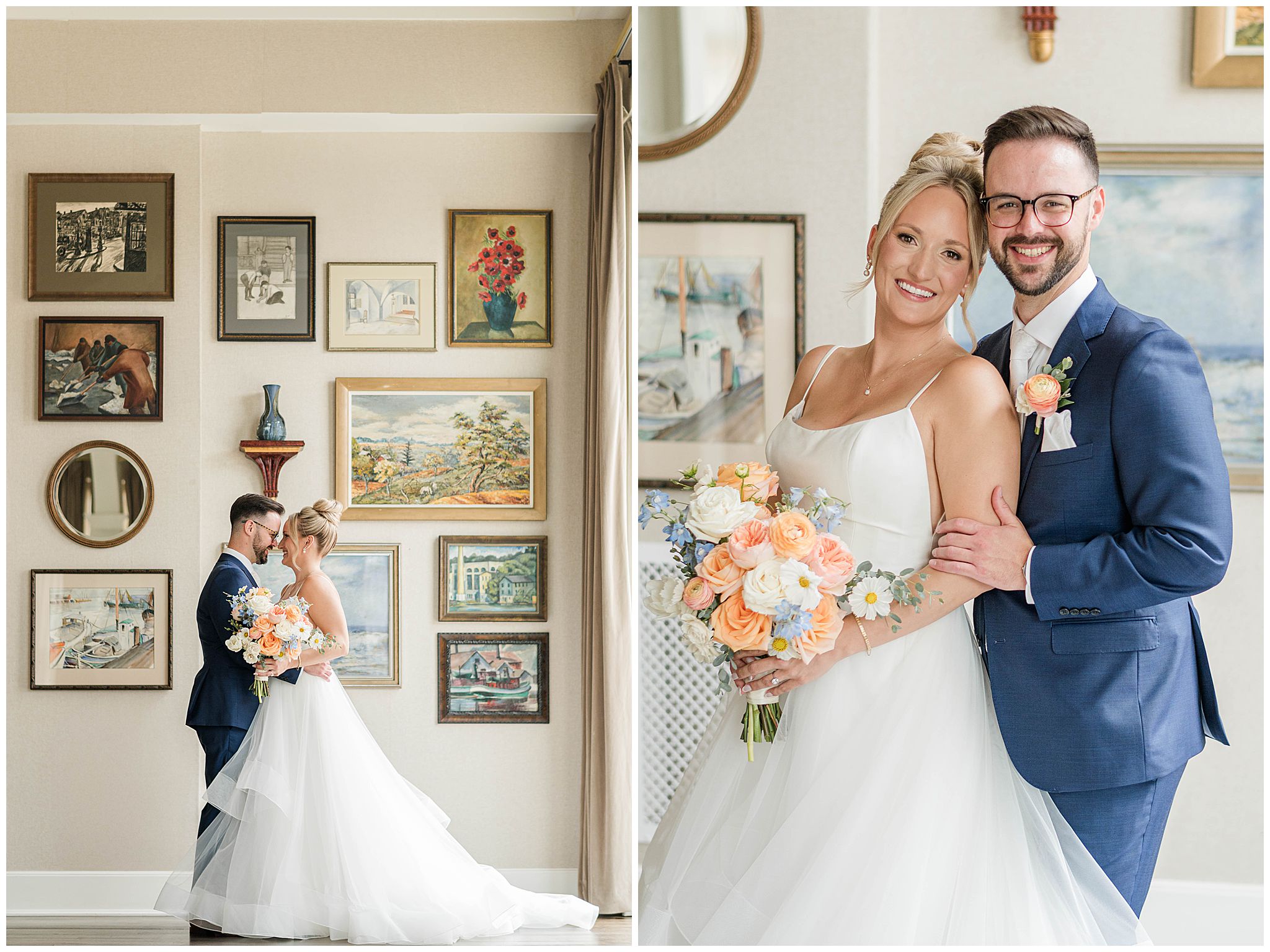 The bride and groom smile for a classic portrait on their wedding day by Taylor Kelley Photography.